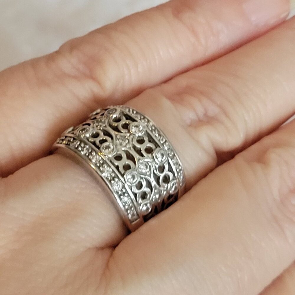 Silver Latice Style Band Ring sz 7